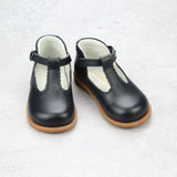 Louise Toddler Girls Navy Leather Scalloped T-Strap Mary Janes For School and Holidays