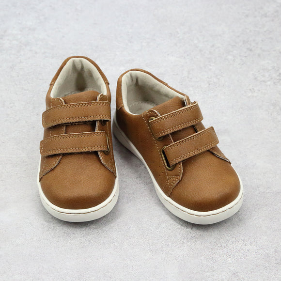 Toddler Boys Kyle Chestnut Leather Double Strap Velcro Perforated Sneaker - Babychelle.com