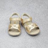 Angel Baby Shoes Hanna Girls Floral Open Toe Leather Sandal - Champagne