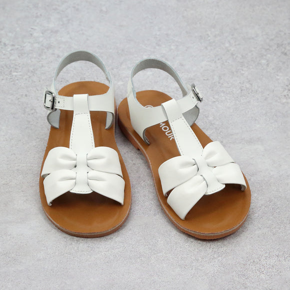 Calista Vintage Inspired Girls Ruched White Leather Sandal - Babychelle