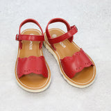 Toddler Girls Vintage Inspired Classic Scalloped Leather Sandal - Girls Open Toe Scalloped Sandal In Red