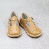 L'Amour Girls Patent Toffee T-Strap Stitch Down Teardrop Mary Janes - Babychelle.com