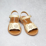 L'Amour Girls Augusta Girls Embroidered Scalloped Openwork Open Toe Leather Sandal - Champagne