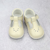 Classic Baby Girls Scallop T-Strap Oatmeal Mary Jane - Vintage Inspired Heirloom Classic Shoes - Babychelle.com
