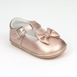 Angel Baby Girls Minnie Rosegold Bow Leather T-Strap Mary Jane - Babychelle.com