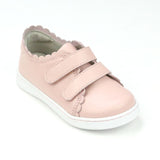 L'Amour Girls Caroline Pink Double Strap Leather Scalloped Sweetheart Sneaker- Toddler - Babychelle.com