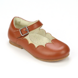 L'Amour Toddler Girls Sonia Classic Scalloped Cognac Leather Flat