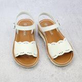 Toddler Girls Vintage Inspired Classic Scalloped Leather Sandal - Girls Open Toe Scalloped Sandal In White