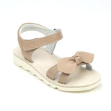 L'Amour Girls Leigh Latte Leather Knotted Bow Champagne Leather Wedge EVA Sandals - Babychelle.com