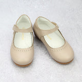 Toddler Girls Lucille Classic Almond Leather Scalloped Flat - Easter Flats - Babychelle.com