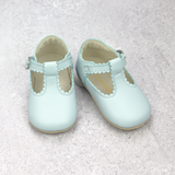 L'Amour Infant Girls Elodie  Light Blue  Leather Scalloped T-Strap Crib Shoe
