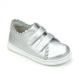 Caroline Silver Double Strap Leather Scalloped Sweetheart Sneaker- Toddler - Babychelle.com