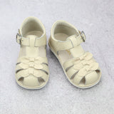 Angel Baby Girls Everly Triple Bow Oatmeal Leather Sandals - Babychelle.com