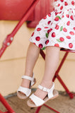 L'Amour Girls Open Toe Stitch Down Leather Sandal with Cherry Dress - Babychelle.com