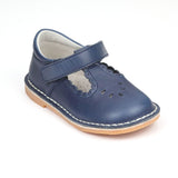 Toddler Girls Scallop T-Strap Navy Leather Vintage Inspired Mary Jane - Heirloom Shoes