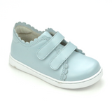 Caroline Light Blue Double Strap Leather Scalloped Sweetheart Sneaker- Toddler - Babychelle.com