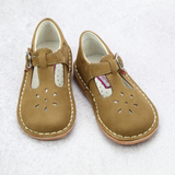 Girls Classic Vintage Inspired Nubuck Khaki T-Strap Mary Janes - Heirloom Shoes - Babychelle.com