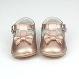 Angel Baby Girls Minnie Rosegold Bow Leather T-Strap Mary Jane - Babychelle.com