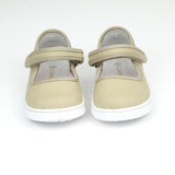 L'Amour Girls Jenna Biscuit Neutral Sand Canvas Mary Janes - Babychelle.com