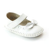 L'Amour Infant Girls 3008 White Leather Bow Stitched Mary Janes - Babychelle.com