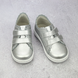 Caroline Silver Double Strap Leather Scalloped Sweetheart Sneaker- Toddler - Babychelle.com