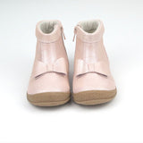 Girls Blush Pink Shimmer Suede Leather Bow Leather Ankle Boot by L'Amour Shoes - Babychelle.com