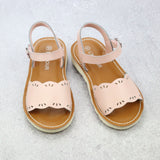 Toddler Girls Vintage Inspired Classic Scalloped Leather Sandal - Girls Open Toe Scalloped Sandal In Pink
