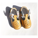 L'Amour Girls Chelsea Mustard Leather T-Strap Cupsole Mary Janes - Babychelle.com