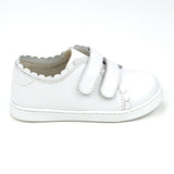 L'Amour Girls Caroline White Double Strap Leather Scalloped Sweetheart Sneaker- Toddler - Babychelle.com
