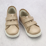 Girls Caroline Almond Scallop Double Strap Leather Sweetheart Sneaker- Girls Sneakers - Beige Palette - Pastel Palette -  Babychelle.com