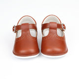 Baby Girls Gemma Cognac Waxed Leather T-Strap Mary Janes - Babychelle.com