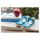 L'Amour Girls Chelsea Teal Leather T-Strap Cupsole Mary Janes - Babychelle.com