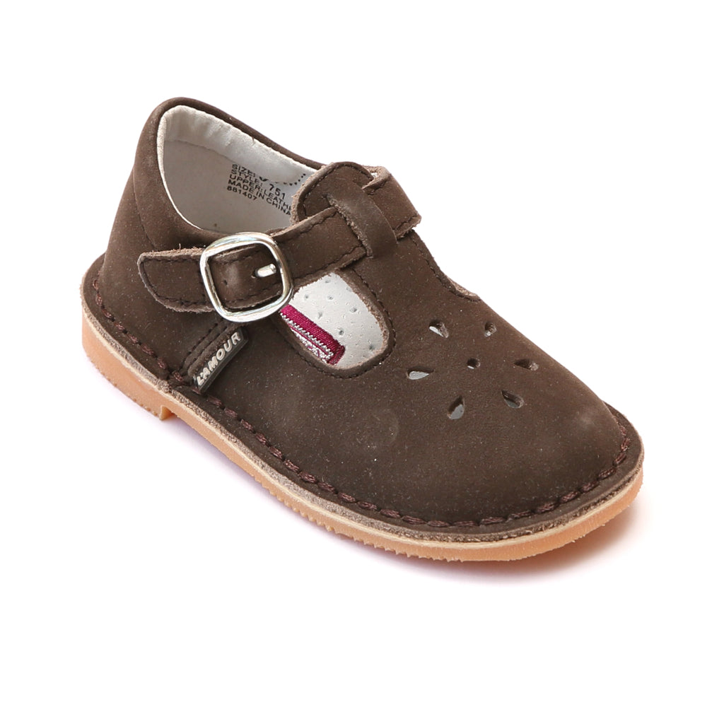 L'Amour Girls Classic 751 Nubuck Brown Leather Mary Janes – Babychelle