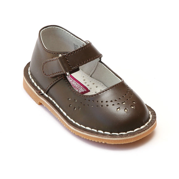 L'Amour Girls Classic 758 Brown Leather Mary Janes