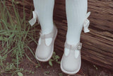 L'Amour Girls Selina Almond Leather Scalloped T-Strap Mary Janes - Babychelle.com