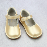 Toddler Girls Classic Champagne Scalloped Stitch Down Mary Janes by L'Amour Shoes - Babychelle.com