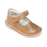 L'Amour Brown Medallion Perforated Ankle Strap Leather Stitch Down Mary Janes - Babychelle.com