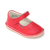 L'Amour Red Medallion Perforated Ankle Strap Leather Stitch Down Mary Janes - Babychelle.com