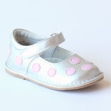 Angel Baby Girls Silver Contrasting Polka Dot Leather Mary Janes