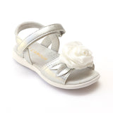 L'Amour Girls Silver Decorative Satin Flower Applique Sandals - Babychelle.com