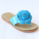 L'Amour Girls B760 Blue Patent Flower Applique Thong Sandals