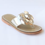 L'Amour Girls B760 Gold Patent Flower Applique Thong Sandals