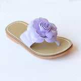 L'Amour Girls B760 Lilac Patent Flower Applique Thong Sandals