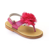 L'Amour Girls Fuchsia Organza Carnation Flower Thong Sandals - Babychelle.com
