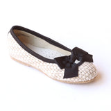 L'Amour Girll Faux Straw Black Bow Flats