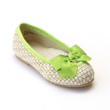 L'Amour Girls Faux Straw Lime Green Bow Flats - Babychelle.com