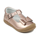 L'Amour Girls Rosegold Metallic Pebbled Leather T-Strap Bow Mary Janes - Babychelle.com