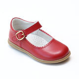 L'Amour Girls Red Scalloped Leather Mary Janes - Babychelle.com