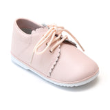 Angel Baby Girls Lacey Pink Scalloped Lace Up Booties - Babychelle.com