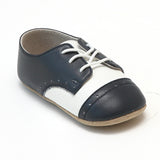 Infant Baby Boys White Navy Saddle Crib Shoe - Babychelle.com